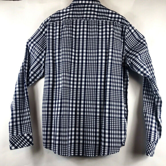 Flag & Anthem Mens Long Sleeve Woven Navy Blue White Plaid Shirt Sz Medium $59 - Picture 5 of 5